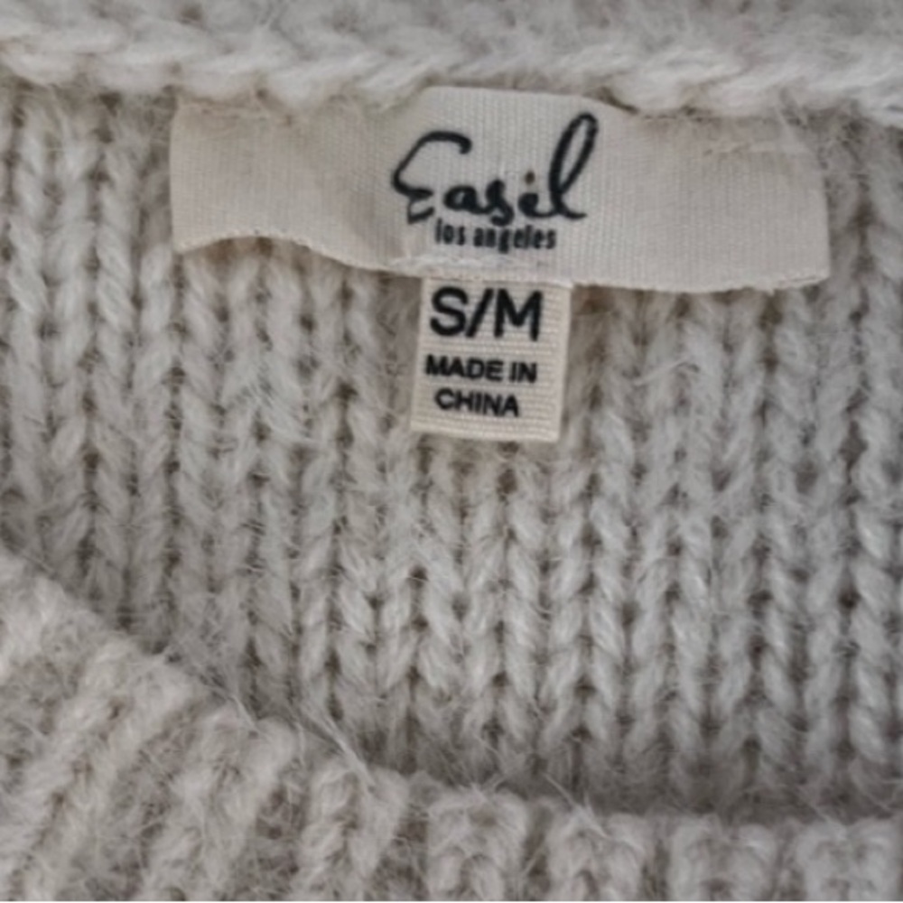 Easel Cream Pearl Cutout Sleeve Fuzzy Knit Sweater S/M - Picture 9 of 13